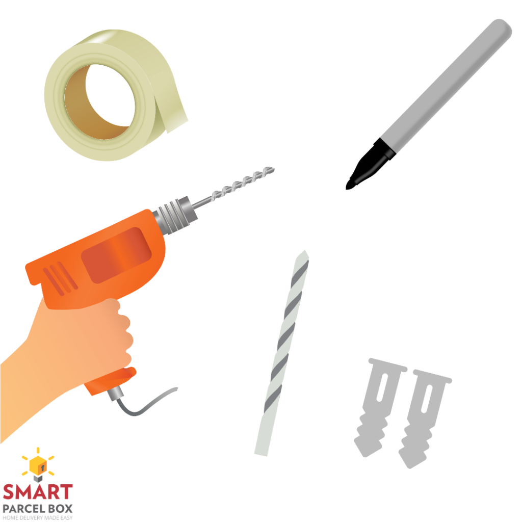 - Duct tape
- A marker
- A drill
- A drill bit to suit the wall or floor (i.e: a masonry bit if fitting to a brick outer wall)
- Wall plugs to suit the wall type